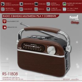 SAMI - Radio AM/FM/OC con alimentación AC/DC, Bluetooth, USB, entrada AUX y micrófono, caja de madera