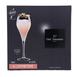 Chef & Sommelier Caja 6 Copas Flauta Krysta Symetrie de Vidrio 16 cL con Relieve | Brillo Excepcional, Apto Lavavajillas