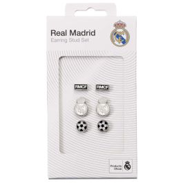 Real Madrid Set 3 Pares de Pendientes Oficiales, Escudo y Logotipo, Aleación de Zinc Hipoalergénicos sin Níquel, Cadmio ni Zinc