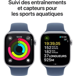 Apple Watch Series 10 GPS 46 mm Caja de aluminio plateada Correa deportiva vaquera M/L