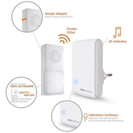 SCS SENTINEL EcoBell 100 Carillón Inalámbrico Enchufable, Sin Baterías, Alcance 100m, 25 Melodías Programadas