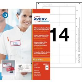Avery 4839R-L Porta Nombres Office Badge Rojo con Imán Extra Fuerte 37 x 75 mm Pack 10 Unidades