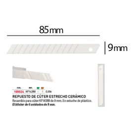 Repuesto Cuter Q-Connect Metalico Estrecho Para Modelo Kf14388 Cuchilla Ceramica 9 mm Blister 6 Unidades