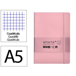 Cuaderno Con Gomilla Antartik Notes Tapa Blanda A5 Hojas Cuadricula Rosa Pastel 80 Hojas 80 gr Fsc