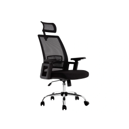 Q-connect Silla de Dirección Ergonómica con Respaldo Alto y Reposacabezas Ajustable, Base Metálica, Color Negro