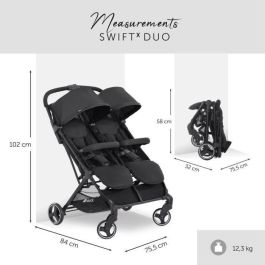 Hauck Cochecito Doble Swift X Duo Negro – Ultraligero, Compacto, Plegado con Una Mano, desde Nacimiento hasta 3 Años