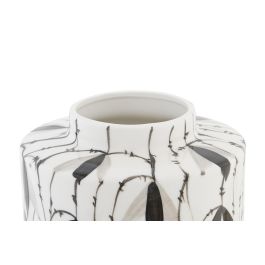 DKD Home Decor Tibor Oriental de Porcelana Blanco y Negro con Diseño de Hojas 17x16x17 cm