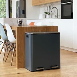 Kitchen Move KIT3666162006624 Cubo de Basura de Cocina con Pedal de Clasificación Selectiva 60L (2x30L) Acero Inoxidable Gris Mate