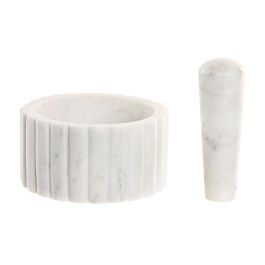 DKD Home Decor Mortero de Mármol Blanco Urban 12.5 x 7.5 x 12.5 cm Colección Marmol 2025 Apto Lavavajillas