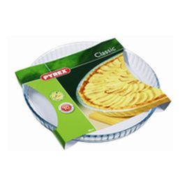 Pyrex Classic Molde Tarta Redondo Vidrio Transparente 30 cm, Resistente Rayones, Horno 300°C, Microondas y Lavavajillas