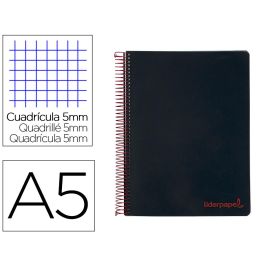 Cuaderno Espiral Liderpapel A5 Micro Wonder Tapa Plastico 120H 90 gr Cuadro 5 mm 5 Bandas 6 Taladros Color Negro