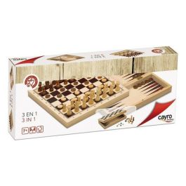 Juego 3 en 1 ajedrez, damas y backgammon de madera 29x29 cm