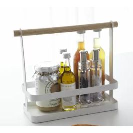 DKD Home Decor Organizador de Cocina Especiero Yamazaki 22 para Aceites y Especias de Metal y Pino, Colores Blanco Natural, 10x24x20 cm