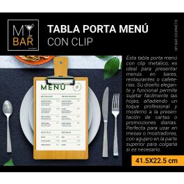 Inde Tabla Porta Menú con Clip 41.5 x 22.5 cm My Bar (24 Unidades) Inde Tabla Porta Menú con Clip 41.5 x 22.5 cm My Bar (24 Unidades)