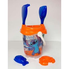 Unice Cubo Playa Castillo Stitch Transparente con Cedazo, Pala, Rastrillo y Moldes