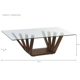 DKD Home Decor Mesa Centro Rebeca Moderno Nogal Cristal Marron Transparente 70 x 42 x 130 cm