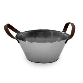 Inde Cubo Metal Ovalado con Asas de Piel Color Gris 27 cm (12 Unidades)