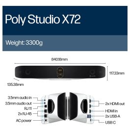 HP Poly Studio X72 Barra de Colaboración de Vídeo All-In-One 4K Ultra HD Zoom 7,3x Negro (TAA)