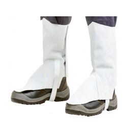 Faru Polaina para soldador de cuero al cromo, ajustable con velcro y hebilla, 40 cm, protección seguridad trabajo