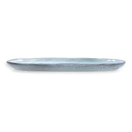 Quid Fuente Oval Boreal Cerámica Azul con Relieve Orgánico 36x16 cm (2 Unidades) Apta Lavavajillas y Microondas