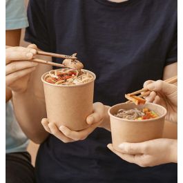 Algon Set 4 Tarrinas Kraft con Tapa 800 ml - 11.5 x 12 x 11.5 cm (12 Unidades)