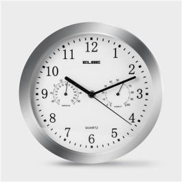 Elbe RP-3005-P Reloj de Pared con Temperatura y Humedad 25cm Plata