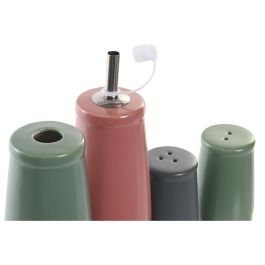 DKD Home Decor Aceitera Vinagrera Lianfeng 21 Verde Rosa Blanco Natural Gres Rubberwood 16 x 22.5 x 19 cm Set 4 Piezas