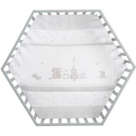 Roba ROB4005317334172 Parque Infantil Hexagonal de Madera Lacada Topo con Funda Acolchada Diseño Elefante y 6 Ruedas con Freno