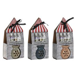 DKD Home Decor Quemador Cottage Set de 4 (3 Unidades) Verde Marron Gres 6 x 24.5 x 11 cm