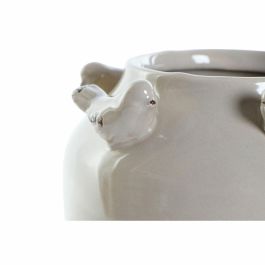 Jarrón DKD Home Decor Porcelana Gris Beige Pájaros Shabby Chic (15 x 15 x 13,5 cm) (2 Unidades)