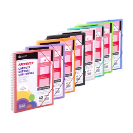 Carchivo Carpeta Archivo Polipropileno Canguro Roja Escaparate con Espiral 40 Fundas Cierre Gomas DIN A4