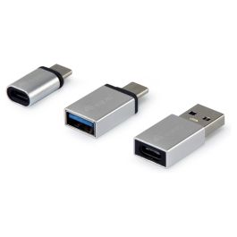 EQUIP Adaptador USB-C a MicroUSB y USB-A, 1xUSB-A a USB-C, Plata, Paquete de 3