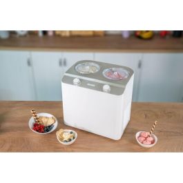 Unold 48830 Máquina de Helados Doppio, 2.4L (2x1.2L), Doble Cubeta, Compresor Integrado, Acero Inoxidable Blanco