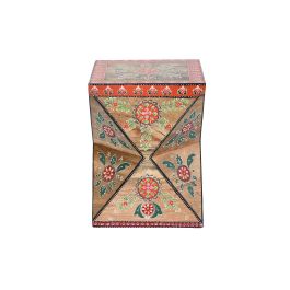 DKD Home Decor Mesita Auxiliar Indio Multicolor de MDF y Madera de Mango. Dimensiones: 35.8x35.8x46.5 cm (L x An x Al)