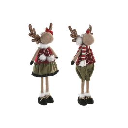 DKD Home Decor Figura Reno Decoración Navidad Alpina Poliéster Verde Rojo Marrón 16x41x23 cm 2 Unidades