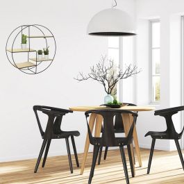 Home Deco Factory Estantería Redonda Negra Industriel con 4 Baldas de Madera y Metal