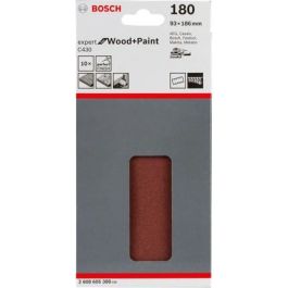 Bosch C 430 Hoja Lijadora Expert for Wood and Paint, 93x186mm, Grano P180, para Madera y Pintura, 10 Unidades