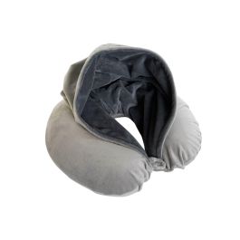 DKD Home Decor Cojin de Viaje Gris Claro y Gris Oscuro de Poliester con Capucha y Boton 10 x 32 x 30 cm (4 Unidades)