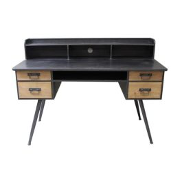 DKD Home Decor Escritorio Vintage Negro Natural Abeto Metal 135 cm Ancho x 60 cm Fondo x 95 cm Alto con 4 Cajones Desmontable