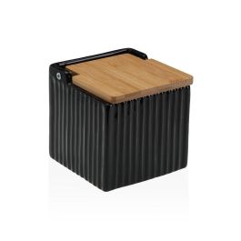 Salero Cuadrado Negro Rayas Versa 11 cm - Bambú y Dolomita (4 Unidades)