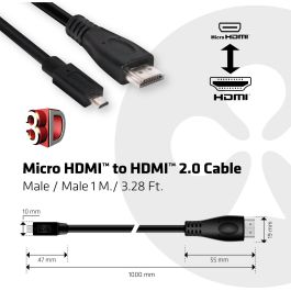 Club3D Cable Micro HDMI a HDMI 2.0 4K@60Hz, Macho/Macho, 1 metro, Negro