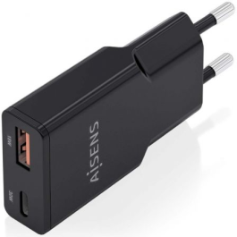 Cargador GaN de Pared Aisens ASCH-30W2P047-BK/ 1xUSB Tipo-C/ 1xUSB/ 30W/ Negro