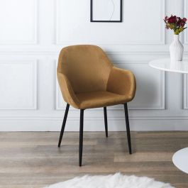 Home Deco Factory Butaca Mostaza Giulia - Estilo Escandinavo, Tapizado de Terciopelo, Patas de Metal
