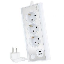 Nanocable 10.37.0013-W Regleta Sobremesa con Interruptor LED, 3 Tomas de Corriente, 2 Puertos USB (USB-A, USB-C), Cable 1.5m, Blanca