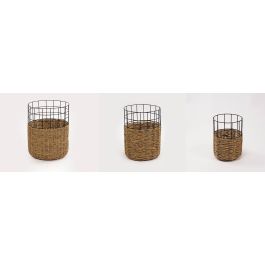 Cesta Colonial DKD Home Decor Natural Negro 35 x 45 x 35 cm Set de 3