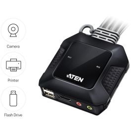 Aten CS22H 2 Puertos USB 4K HDMI Cable KVM Switch con Selector de Puerto Remoto