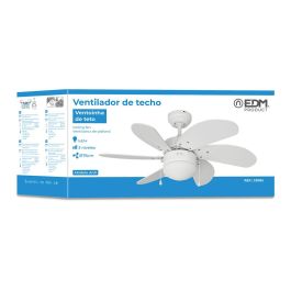 Edm Ventilador de Techo Modelo Aral Blanco 50W Aspas Ø76cm 6 Aspas 3 Velocidades Luz IP20