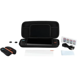 Konix Paquete de Accesorios para Nintendo Switch: Funda, 4 Soportes para Joysticks, Protector Pantalla Vidrio Templado, Estuche para 9 Juegos, Auriculares