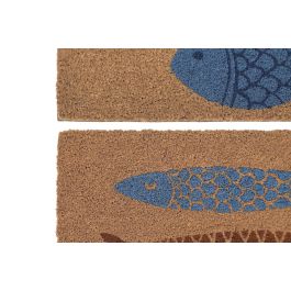 DKD Home Decor Felpudo Mediterraneo Natural Azul Fibra coco Goma 40 x 1.5 x 60 cm (6 Unidades)