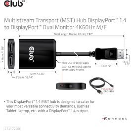 Club3D CSV-7220 Multi Stream Transport Hub DisplayPort a DP/HDMI 4K 60Hz - Adaptador de Vídeo USB